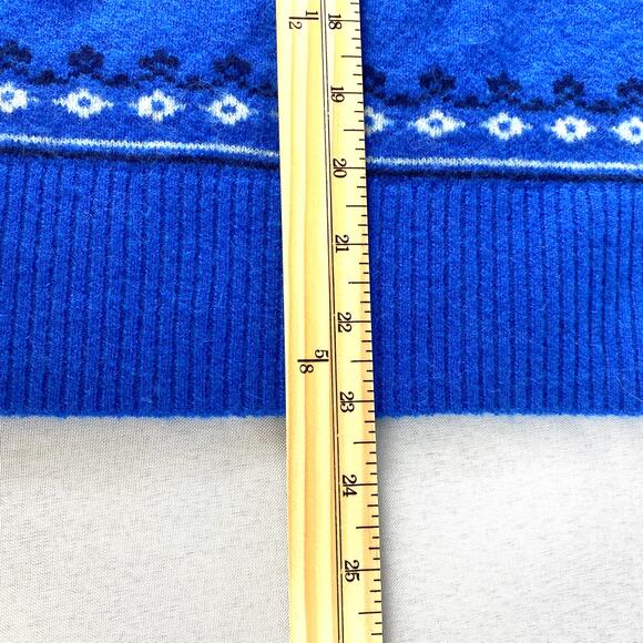 J. Crew Fair Isle Sweater Women L Blue Alpaca Merino Wool Blend Nordic Crewneck‎ - Picture 8 of 8